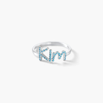 Personalized Full Silver Name Ring with Stone