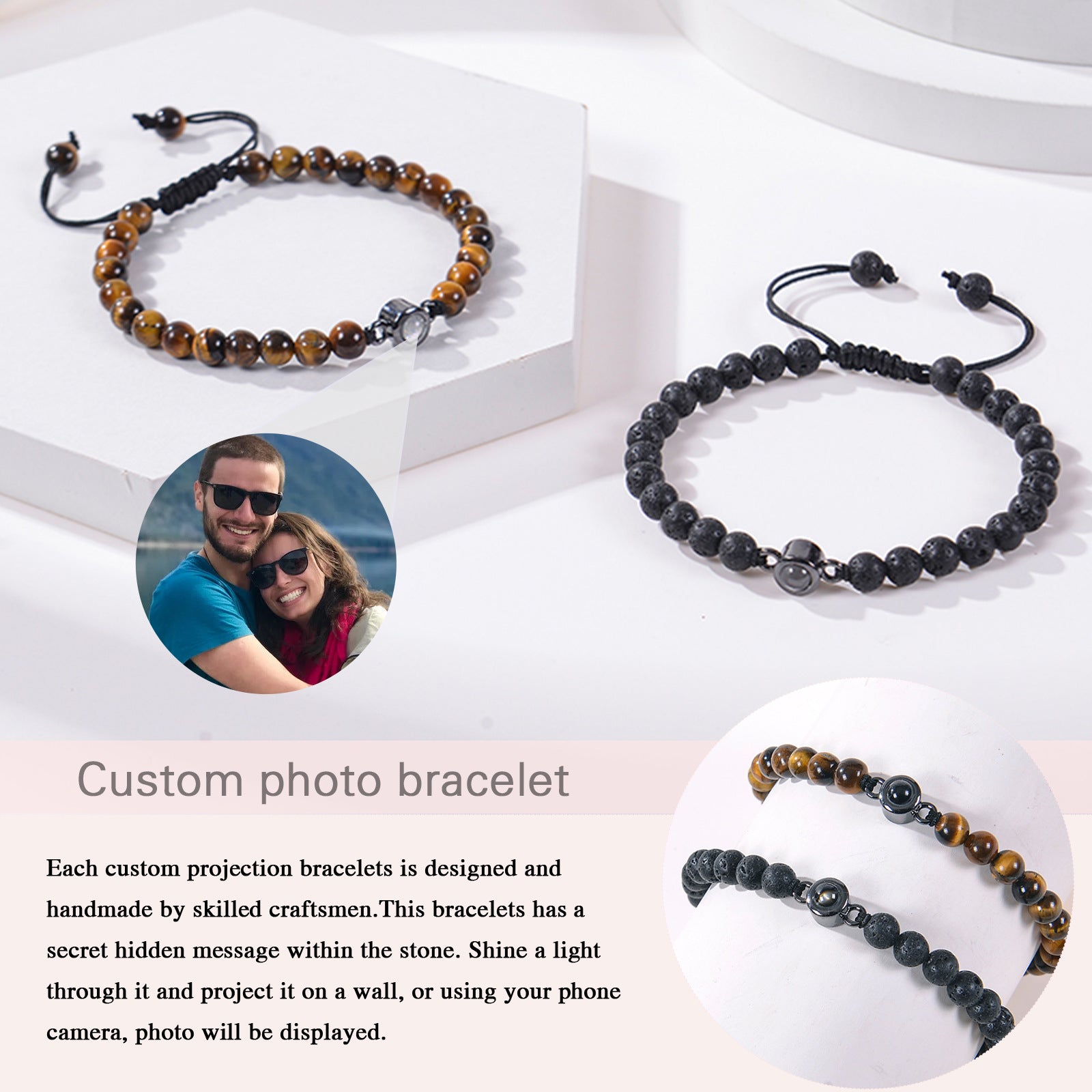 Personalized Circle Photo Bead Bracelet