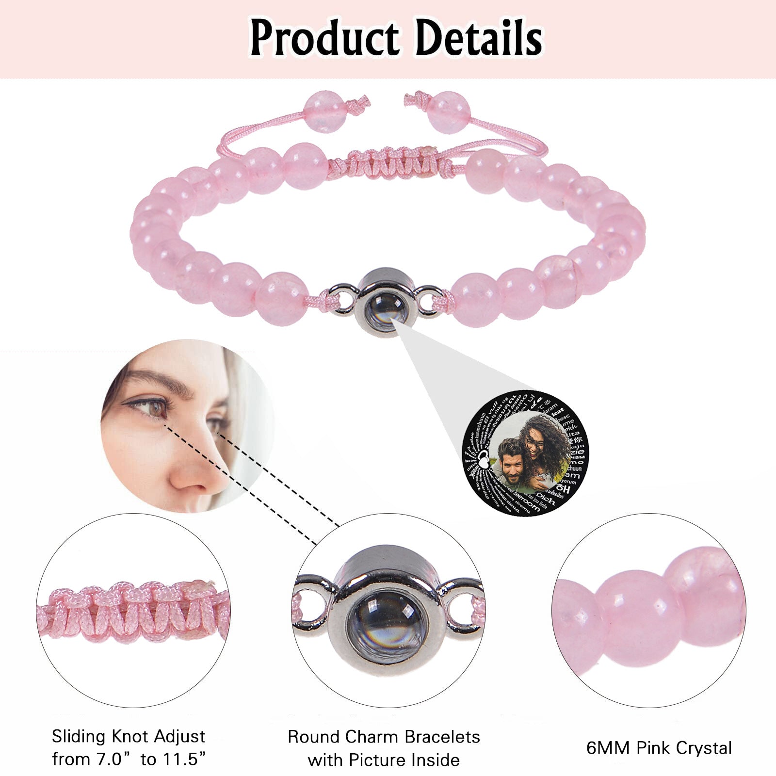 Personalized Circle Photo Bead Bracelet
